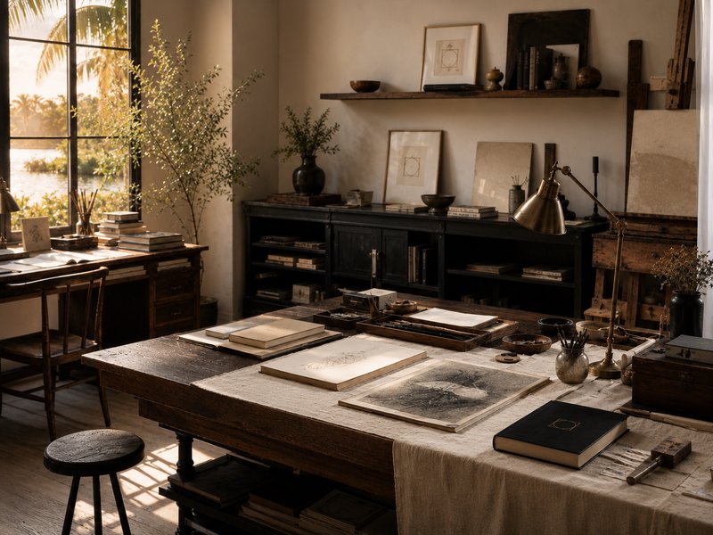Eric Peeler in his studio, Weeki Wachee, Florida